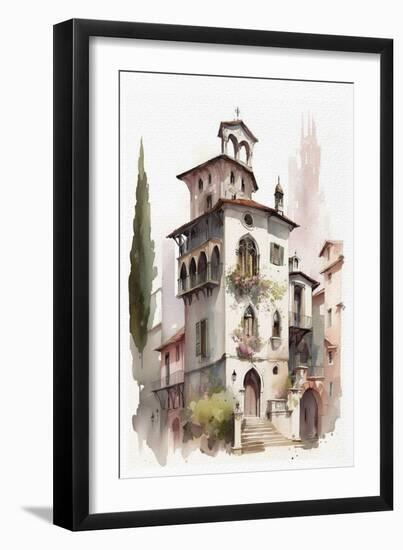 Italian Architecture in Watercolor-Lana Kristiansen-Framed Art Print