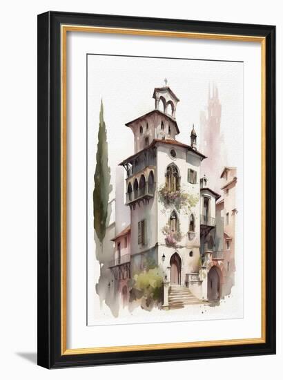 Italian Architecture in Watercolor-Lana Kristiansen-Framed Art Print