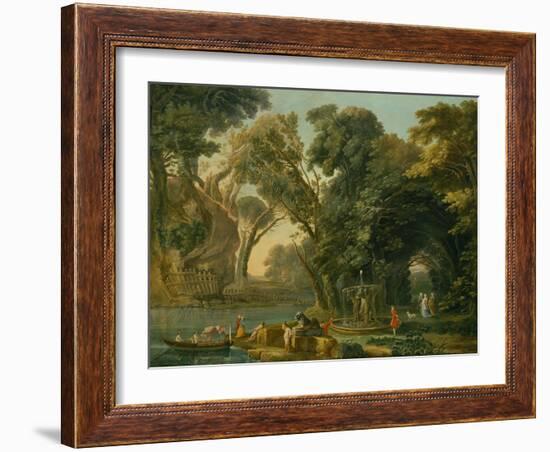 Italian Caprice with a Landing (Oil on Canvas)-Hubert Robert-Framed Giclee Print