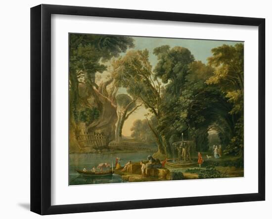 Italian Caprice with a Landing (Oil on Canvas)-Hubert Robert-Framed Giclee Print