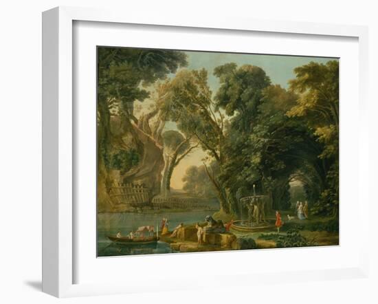 Italian Caprice with a Landing (Oil on Canvas)-Hubert Robert-Framed Giclee Print