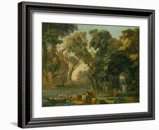 Italian Caprice with a Landing (Oil on Canvas)-Hubert Robert-Framed Giclee Print