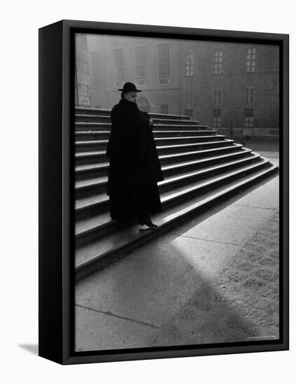 Italian Catholic Priest Majestically Descending Stairs-Alfred Eisenstaedt-Framed Premier Image Canvas