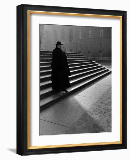 Italian Catholic Priest Majestically Descending Stairs-Alfred Eisenstaedt-Framed Photographic Print