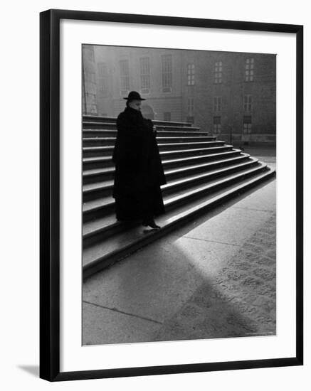 Italian Catholic Priest Majestically Descending Stairs-Alfred Eisenstaedt-Framed Photographic Print