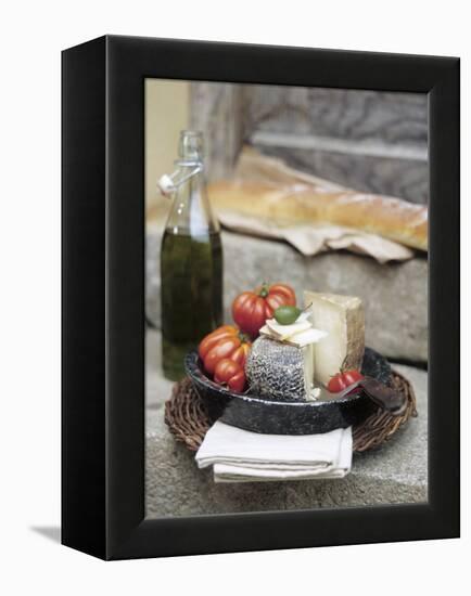 Italian Cheese, Tomatoes, Olive Oil and White Bread-null-Framed Premier Image Canvas