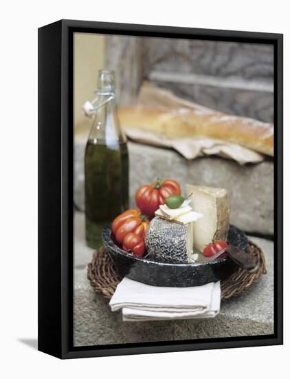 Italian Cheese, Tomatoes, Olive Oil and White Bread-null-Framed Premier Image Canvas