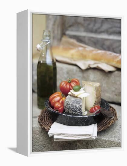 Italian Cheese, Tomatoes, Olive Oil and White Bread-null-Framed Premier Image Canvas