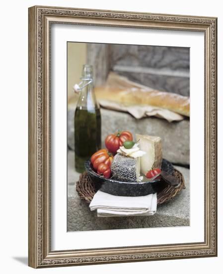 Italian Cheese, Tomatoes, Olive Oil and White Bread-null-Framed Photographic Print