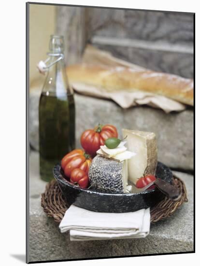 Italian Cheese, Tomatoes, Olive Oil and White Bread-null-Mounted Photographic Print