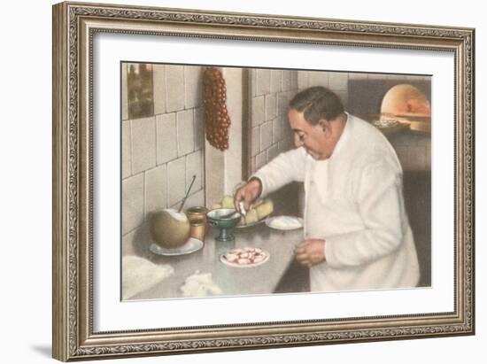 Italian Chef Making Pizza-null-Framed Art Print