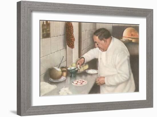 Italian Chef Making Pizza-null-Framed Art Print