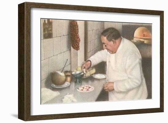 Italian Chef Making Pizza-null-Framed Art Print