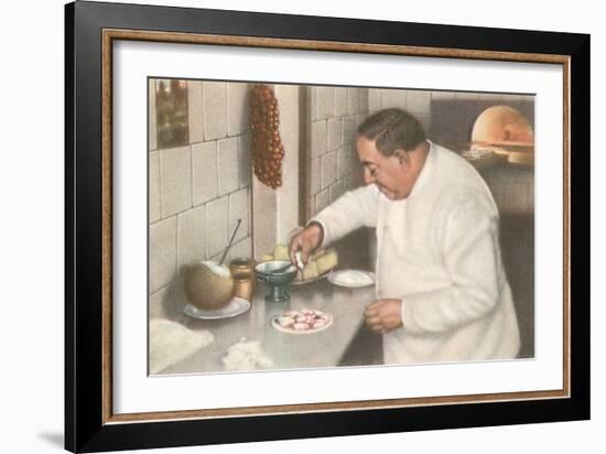 Italian Chef Making Pizza-null-Framed Art Print