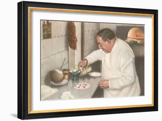 Italian Chef Making Pizza-null-Framed Art Print