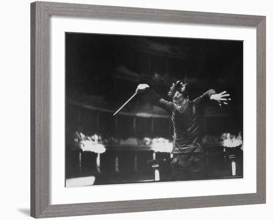 Italian Conductor Claudio Abbado Rehearsing the La Scala Opera Orchestra-Alfred Eisenstaedt-Framed Premium Photographic Print