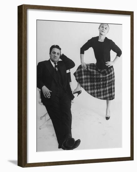 Italian Dir. Federico Fellini and Actress Wife Giulietta Masina Posing in Studio-Gjon Mili-Framed Premium Photographic Print