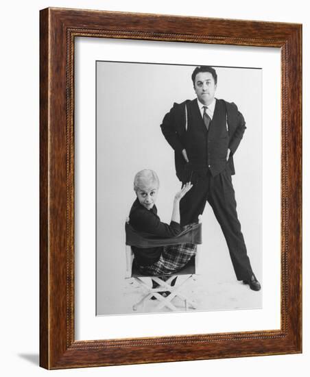 Italian Dir. Federico Fellini and Actress Wife Giulietta Masina Posing in Studio-Gjon Mili-Framed Premium Photographic Print