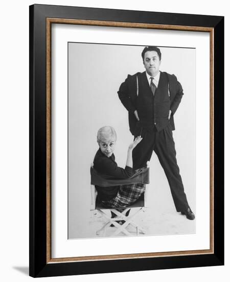 Italian Dir. Federico Fellini and Actress Wife Giulietta Masina Posing in Studio-Gjon Mili-Framed Premium Photographic Print