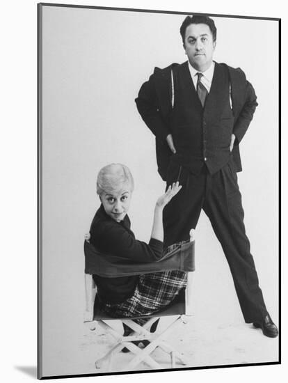 Italian Dir. Federico Fellini and Actress Wife Giulietta Masina Posing in Studio-Gjon Mili-Mounted Premium Photographic Print