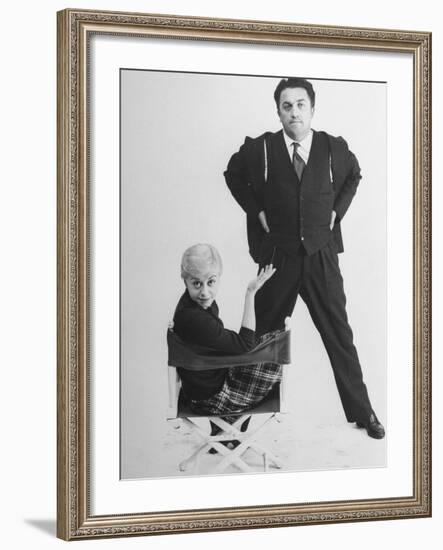 Italian Dir. Federico Fellini and Actress Wife Giulietta Masina Posing in Studio-Gjon Mili-Framed Premium Photographic Print