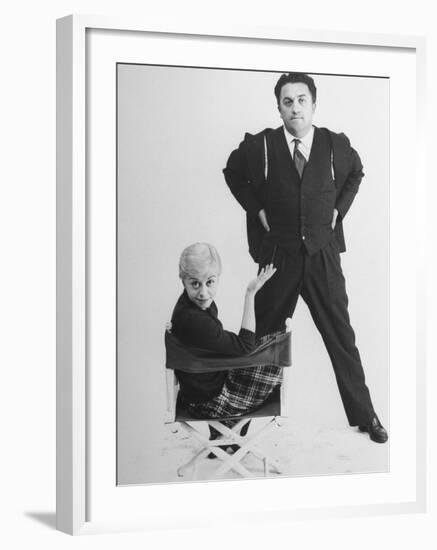 Italian Dir. Federico Fellini and Actress Wife Giulietta Masina Posing in Studio-Gjon Mili-Framed Premium Photographic Print