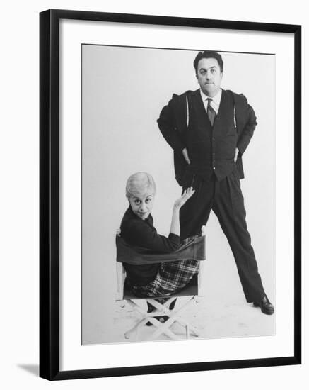 Italian Dir. Federico Fellini and Actress Wife Giulietta Masina Posing in Studio-Gjon Mili-Framed Premium Photographic Print