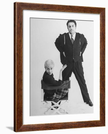 Italian Dir. Federico Fellini and Actress Wife Giulietta Masina Posing in Studio-Gjon Mili-Framed Premium Photographic Print