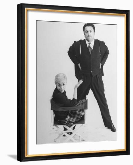 Italian Dir. Federico Fellini and Actress Wife Giulietta Masina Posing in Studio-Gjon Mili-Framed Premium Photographic Print