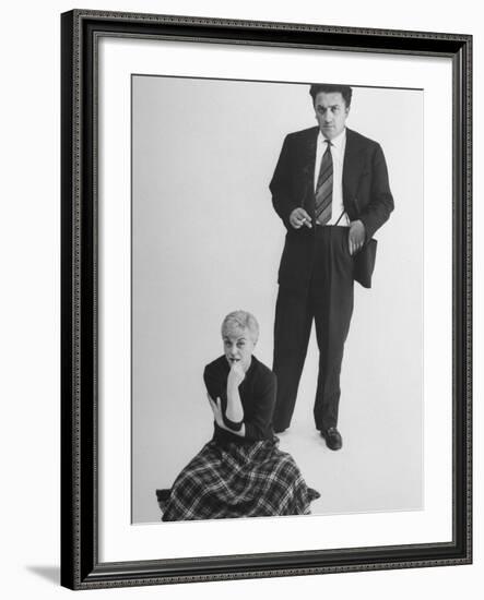 Italian Dir. Federico Fellini and Actress Wife Giulietta Masina Posing in Studio-Gjon Mili-Framed Premium Photographic Print