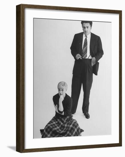 Italian Dir. Federico Fellini and Actress Wife Giulietta Masina Posing in Studio-Gjon Mili-Framed Premium Photographic Print