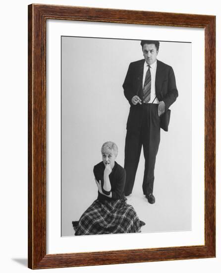 Italian Dir. Federico Fellini and Actress Wife Giulietta Masina Posing in Studio-Gjon Mili-Framed Premium Photographic Print