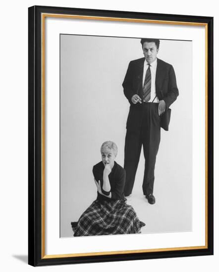 Italian Dir. Federico Fellini and Actress Wife Giulietta Masina Posing in Studio-Gjon Mili-Framed Premium Photographic Print