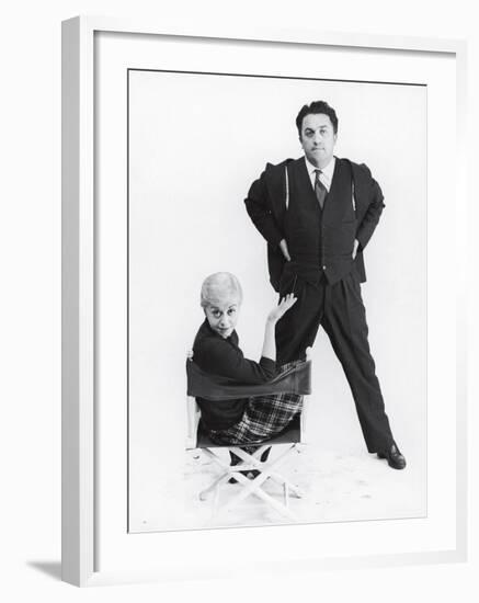 Italian Director Federico Fellini and Actress Wife Giulietta Masina Posing in Studio-Gjon Mili-Framed Premium Photographic Print