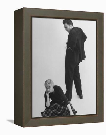 Italian Director Federico Fellini and Actress Wife Giulietta Masina Posing in Studio-Gjon Mili-Framed Premier Image Canvas