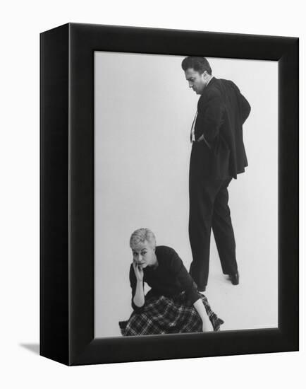 Italian Director Federico Fellini and Actress Wife Giulietta Masina Posing in Studio-Gjon Mili-Framed Premier Image Canvas