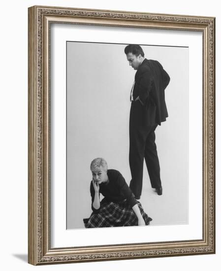 Italian Director Federico Fellini and Actress Wife Giulietta Masina Posing in Studio-Gjon Mili-Framed Premium Photographic Print