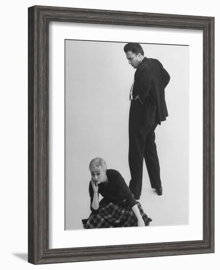 Italian Director Federico Fellini and Actress Wife Giulietta Masina Posing in Studio-Gjon Mili-Framed Premium Photographic Print