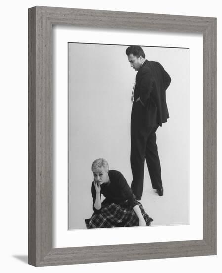 Italian Director Federico Fellini and Actress Wife Giulietta Masina Posing in Studio-Gjon Mili-Framed Premium Photographic Print