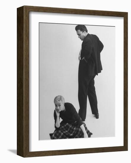 Italian Director Federico Fellini and Actress Wife Giulietta Masina Posing in Studio-Gjon Mili-Framed Premium Photographic Print