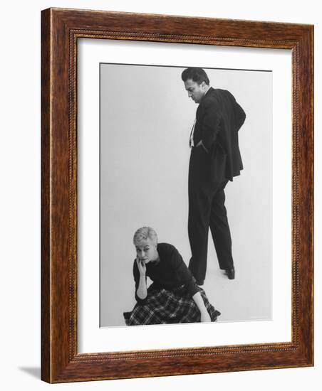 Italian Director Federico Fellini and Actress Wife Giulietta Masina Posing in Studio-Gjon Mili-Framed Premium Photographic Print