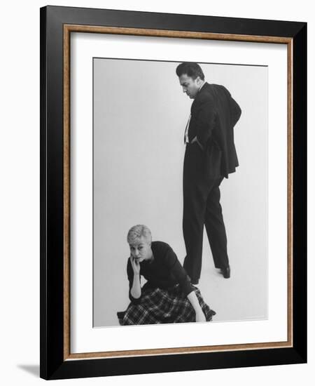 Italian Director Federico Fellini and Actress Wife Giulietta Masina Posing in Studio-Gjon Mili-Framed Premium Photographic Print