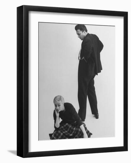 Italian Director Federico Fellini and Actress Wife Giulietta Masina Posing in Studio-Gjon Mili-Framed Premium Photographic Print