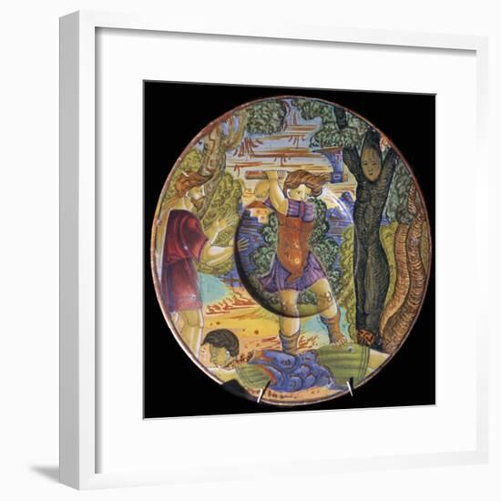 Italian earthenware plate, Erysichthon felling a tree in grove of Ceres, 16th century-Unknown-Framed Giclee Print