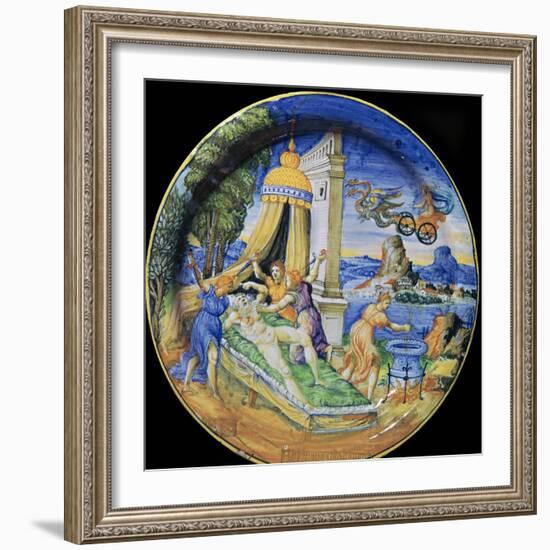 Italian earthenware plate showing Pelias being killed by his daughters, 16th century-Francesco Durantino-Framed Giclee Print