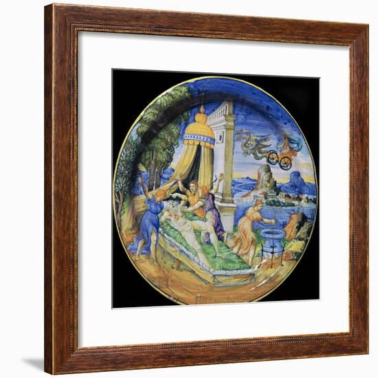 Italian earthenware plate showing Pelias being killed by his daughters, 16th century-Francesco Durantino-Framed Giclee Print