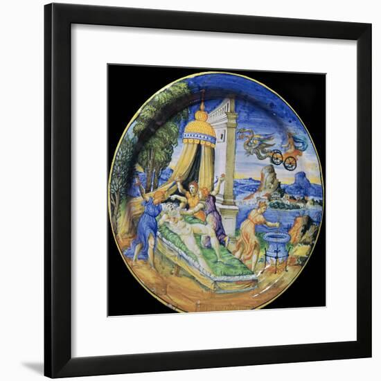 Italian earthenware plate showing Pelias being killed by his daughters, 16th century-Francesco Durantino-Framed Giclee Print