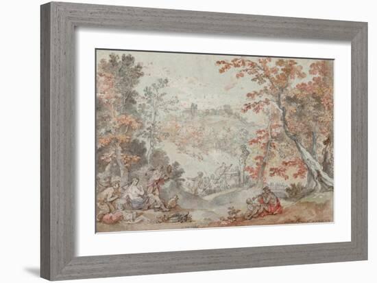 Italian Fall Landscape with Monte Porzio and an Offering to Pan, 1763-Charles Joseph Natoire-Framed Giclee Print