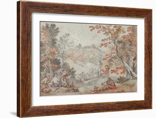 Italian Fall Landscape with Monte Porzio and an Offering to Pan, 1763-Charles Joseph Natoire-Framed Giclee Print