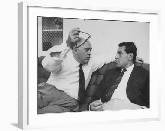 Italian Film Maker, Carlo Ponti, with Czech Director, Milos Forman, While Visiting New York City-null-Framed Premium Photographic Print